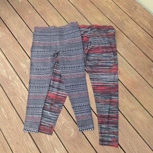 Bundle- Pair Of 2- Red, Black, & Grey- Patterned Leggings - Large